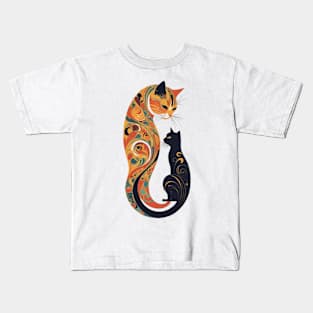 Gustav Klimt's Vibrant Whiskers: Colorful Cat Illustration Kids T-Shirt